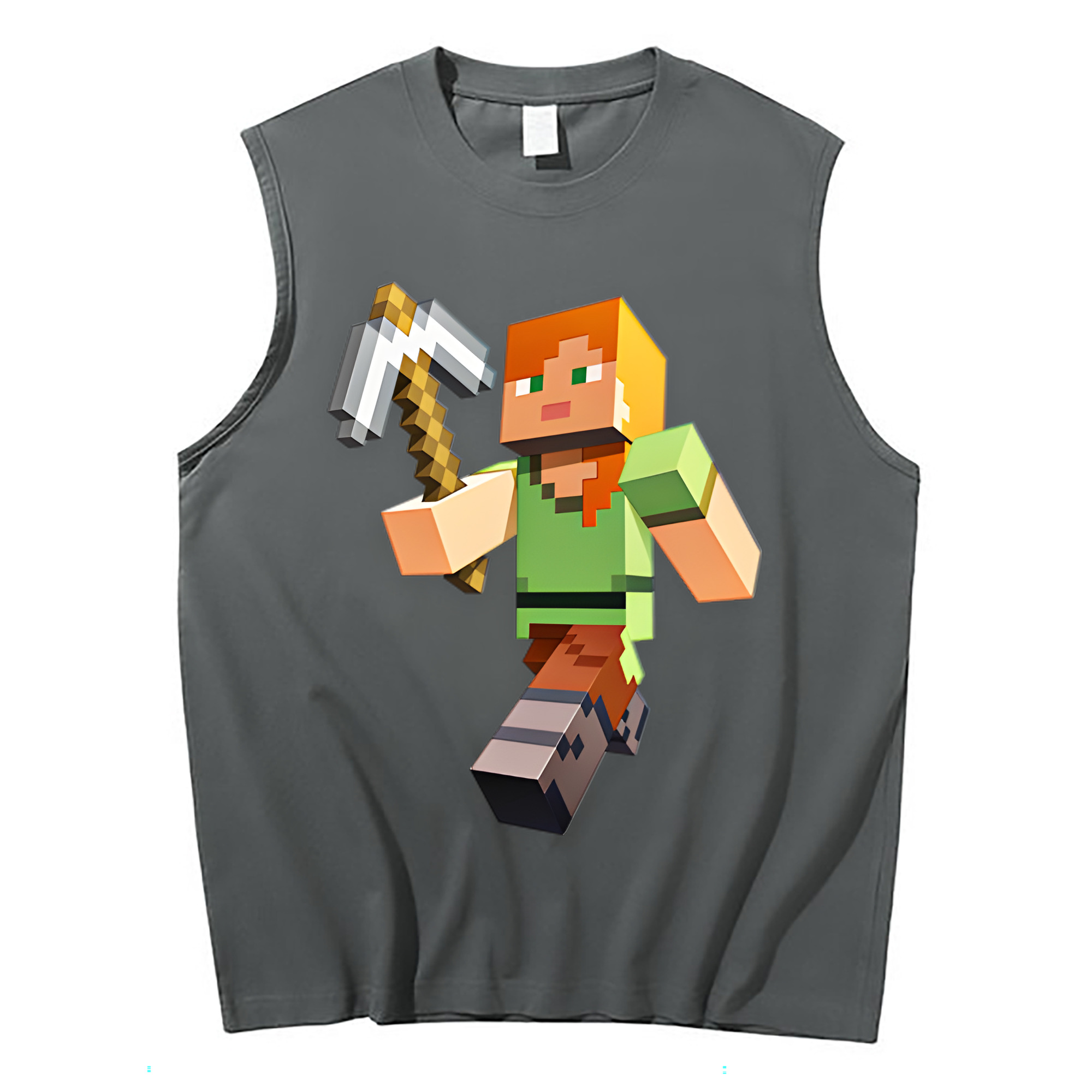 （画像用） マインクラフト ブロックの世界 Minecraft MC Block world コットン100％タンクトップ（フロントプリント）